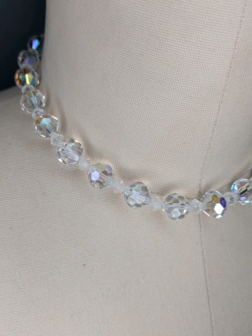 Vintage AB Crystal Faceted Glass Choker Necklace Iridescent Rainbow Sparkle